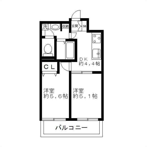 ファーストクラス鴨居(2DK/4階)の間取り写真