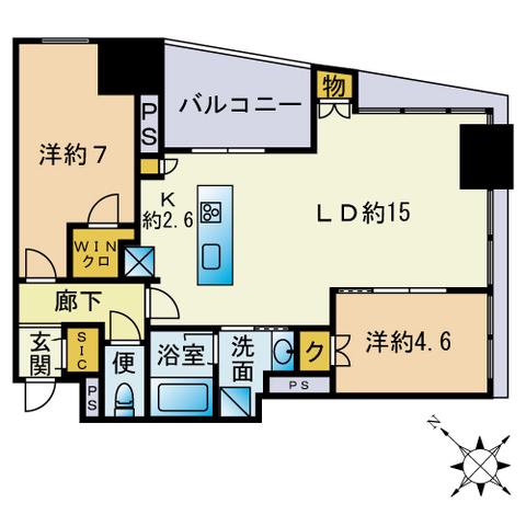 レーベン福岡天神ONE TOWER(2LDK/13階)の間取り写真