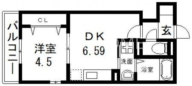 KTIレジデンス新深江(1DK/3階)の間取り写真