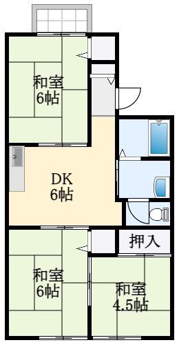 シャトードイワネN号館(3DK/1階)の間取り写真
