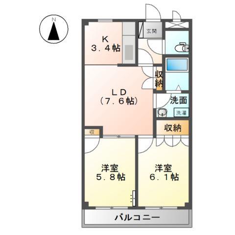 アドラブールF(2LDK/2階)の間取り写真