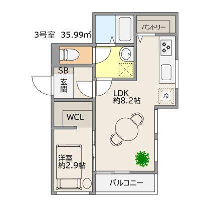 TRIOVE JR久留米アクシス(1LDK/2階)の間取り写真