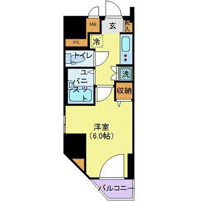 ファーストプレイス菊川(1K/3階)の間取り写真