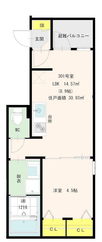 PREMIUM薬院 (1LDK/3階)の間取り写真