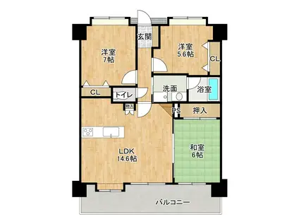 アーサー久留米グランセ(3LDK/2階)の間取り写真