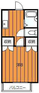 ハイツヤマハン A棟(1K/2階)の間取り写真