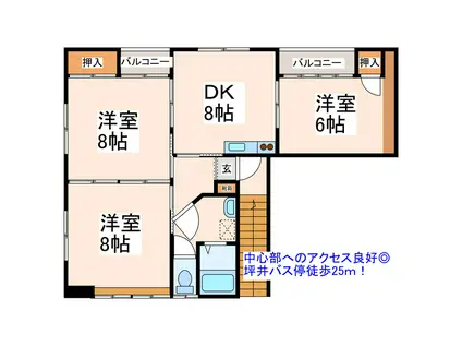 エクセル黒髪(3DK/2階)の間取り写真