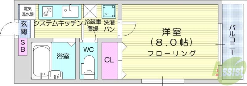クレセール中山(1K/1階)の間取り写真