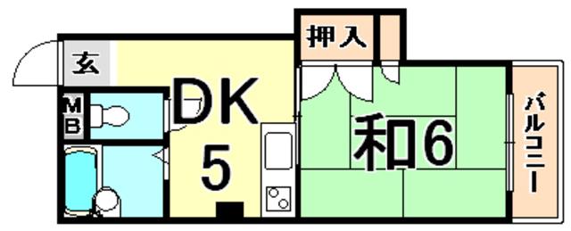 カーサフジイ(1DK/5階)の間取り写真