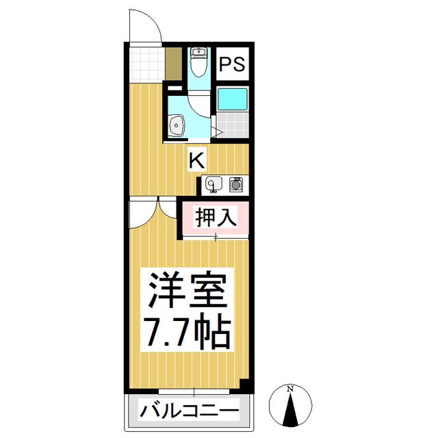 ルート南向 B棟(1K/1階)の間取り写真