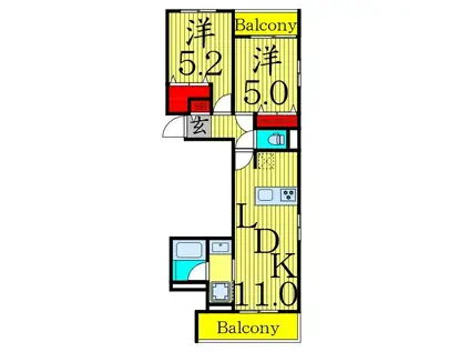 へーベルメゾン町屋1丁目(2LDK/1階)の間取り写真