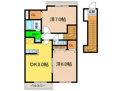 サザン・ヴィアーレA・B(2DK/2階)の間取り写真