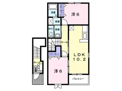 イースト・ヴィオラ・カーサII(2LDK/2階)の間取り写真