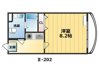 アヴニール六甲II(1K/2階)の間取り写真