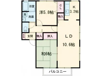 フォブールあじさいC棟(2LDK/2階)の間取り写真