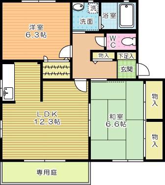 プリムヴェールパルクF棟(2LDK/1階)の間取り写真