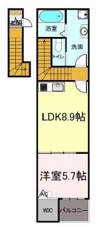 ナディア A(1LDK/2階)の間取り写真