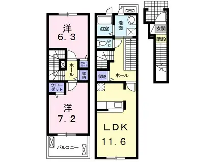 プリムローズII(2LDK/2階)の間取り写真