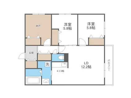 ウェルブライト 朝日レジデンス(3LDK/2階)の間取り写真