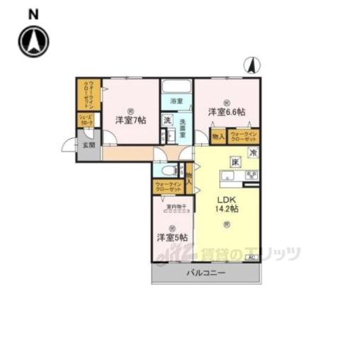 近鉄奈良線 新大宮駅 徒歩18分 3階建 築1年(3LDK/1階)の間取り写真