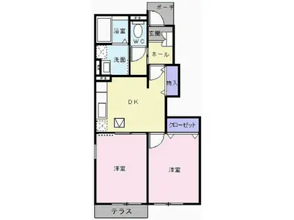 ヴィラ・ポポラーレII(2DK/1階)の間取り写真