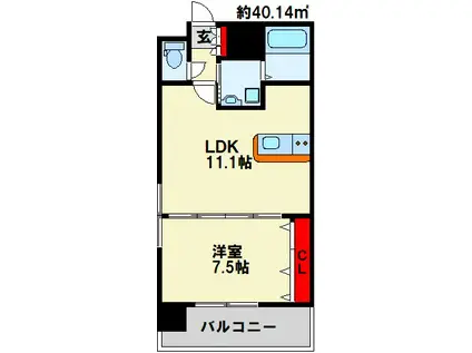 NO.65クロッシングタワー(1LDK/10階)の間取り写真