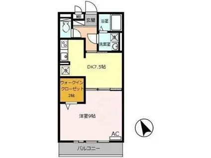 セジュール亀山(1DK/3階)の間取り写真