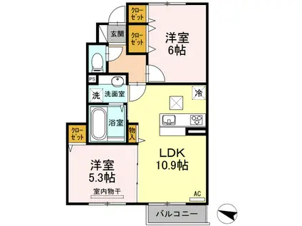 パイン コート(2LDK/1階)の間取り写真