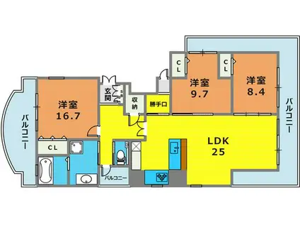 グランドスペラーレ六甲道(3LDK/8階)の間取り写真