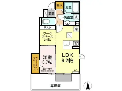 ヴィルヌーブ相坂 B棟(1LDK/1階)の間取り写真