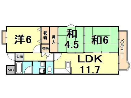 CASA香枦園(3LDK/3階)の間取り写真