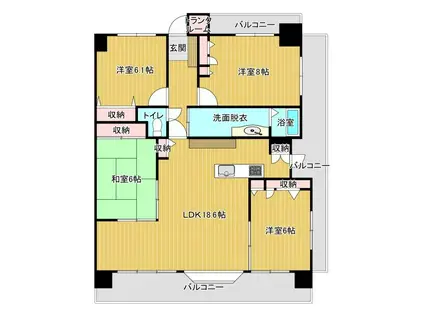 エバーライフ新飯塚(4LDK/6階)の間取り写真