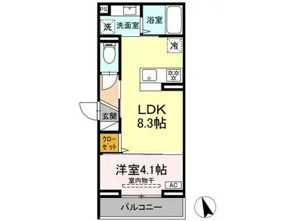 ディー パイナ 上平間2(1LDK/3階)の間取り写真