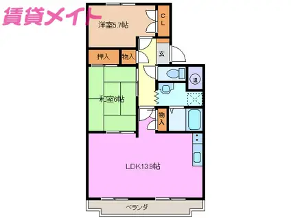 ラヴィーヌ新西方(2LDK/2階)の間取り写真