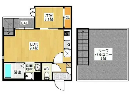 GRANDTIC VILLA姪浜(1LDK/2階)の間取り写真