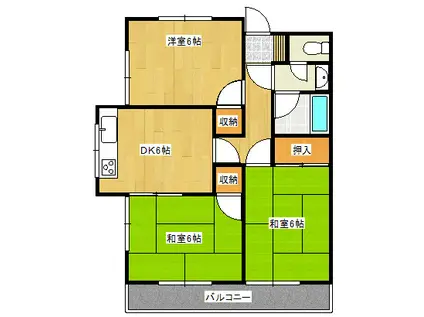 グリーンハイム II号棟(3DK/4階)の間取り写真