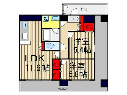 エスティライフ難波西(2LDK/13階)の間取り写真