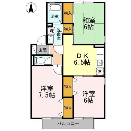 セジュール岡本A棟(3DK/2階)の間取り写真