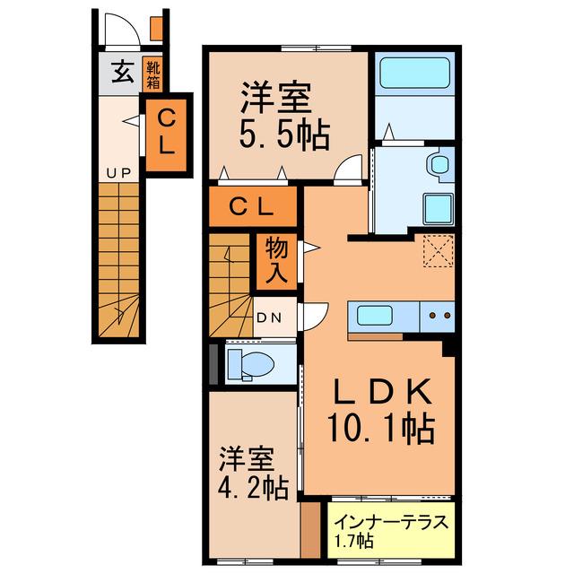コンフォール青山(2LDK/2階)の間取り写真
