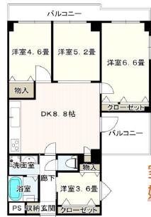 ライオンズマンション学園前(4DK/2階)の間取り写真
