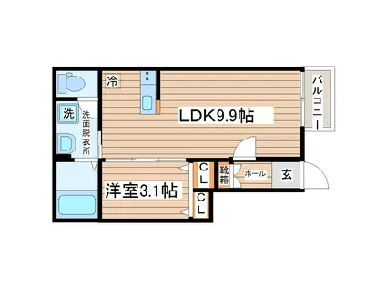 AIN MINAMISENDAI(1LDK/1階)の間取り写真