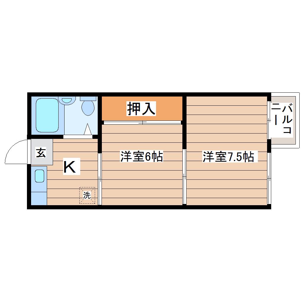 門前町マンション(2K/1階)の間取り写真
