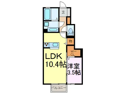リドレーノア(1LDK/1階)の間取り写真