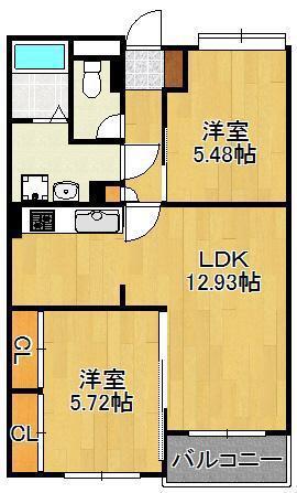 高峰ポロニア(2LDK/4階)の間取り写真