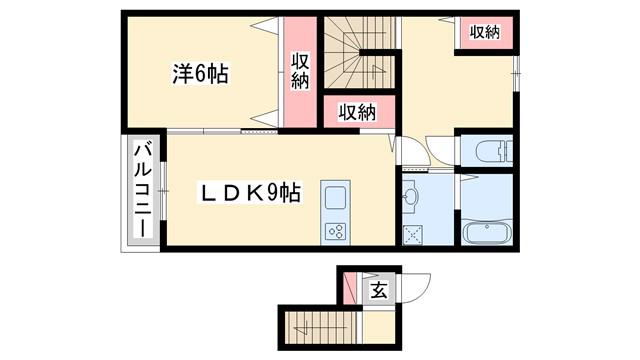 リガーレ天神東B棟(1LDK/1階)の間取り写真