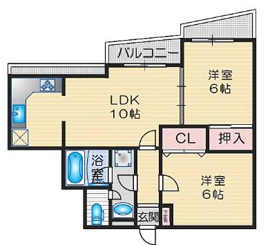 ヴィヴァーチェ高槻(2LDK/3階)の間取り写真