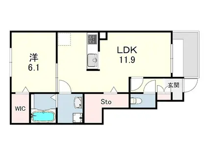 リュクス西明石2(1LDK/1階)の間取り写真