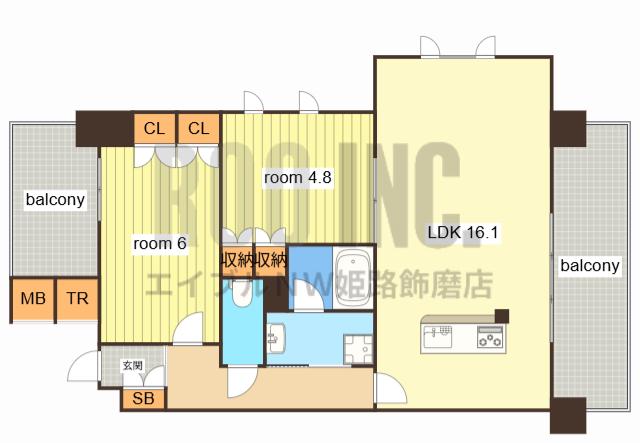 プレサンスネオ姫路(2LDK/5階)の間取り写真
