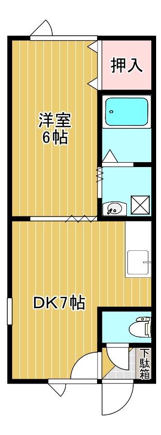 ハウスK(1DK/2階)の間取り写真