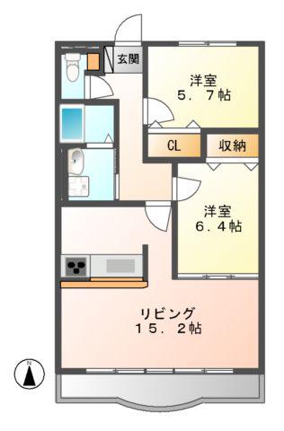 ハートフルマンションカンパーニュ(2LDK/4階)の間取り写真